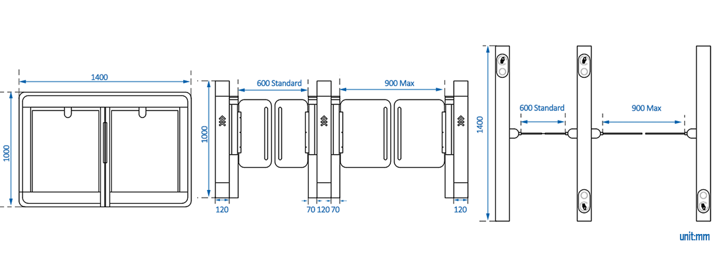 Speed gate system dimension