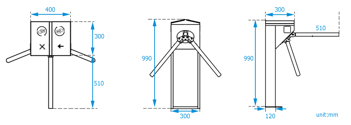 Turnstile Gate With Card Reader  dimension