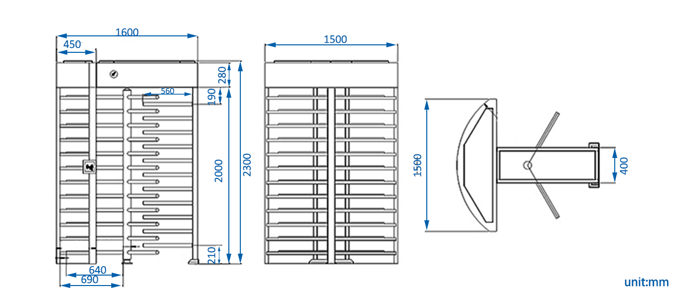 Pedestrian Barrier Gate dimension