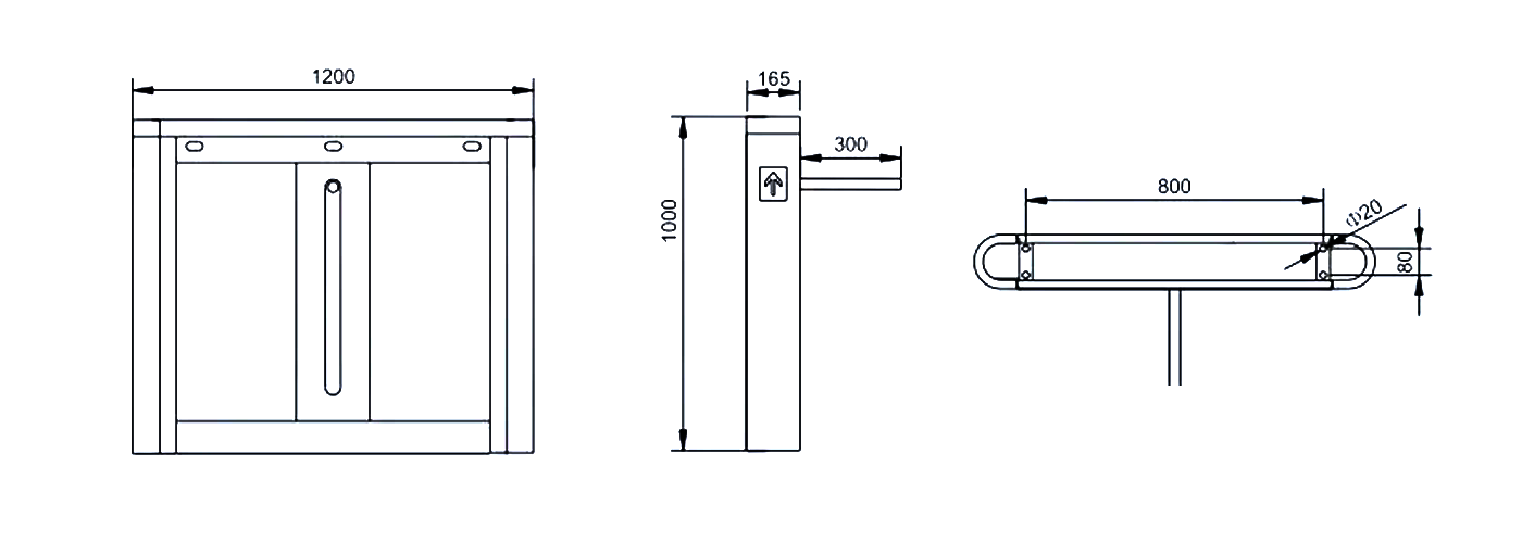 drop arm turnstile dimension